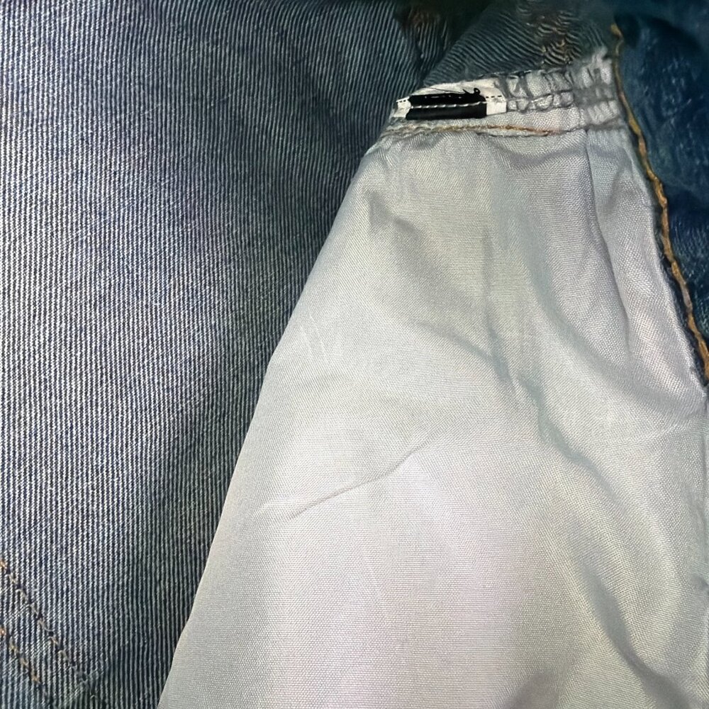 Patchwork Boho Wide Leg Jeans Womens L Blue Patch Distressed Indie Festival - Picture 4 of 10